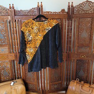 Vintage Tiger Striped Velvety Long Sleeve Top